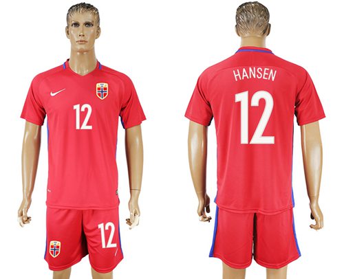 Norway #12 Hansen Home Soccer Country Jersey